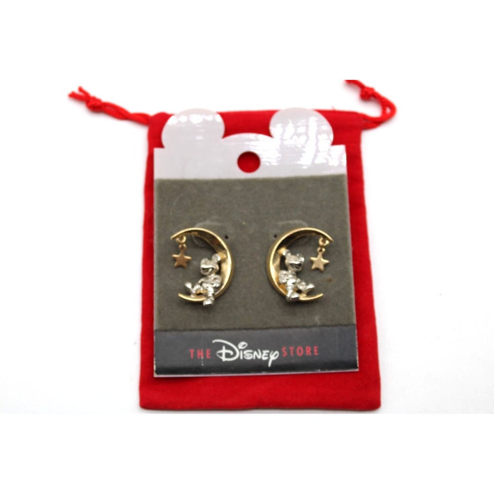 Disney Mickey Mouse on Crescent Moon with Dangle Star Earrings Vintage
